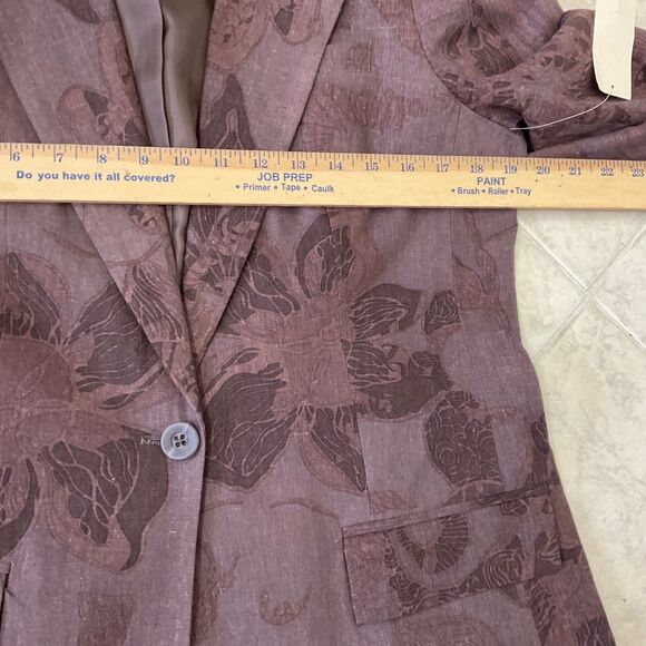 NWT Coldwater Creek classic linen blend Floral Blazer jacket women’s 10 Brown - Picture 9 of 13